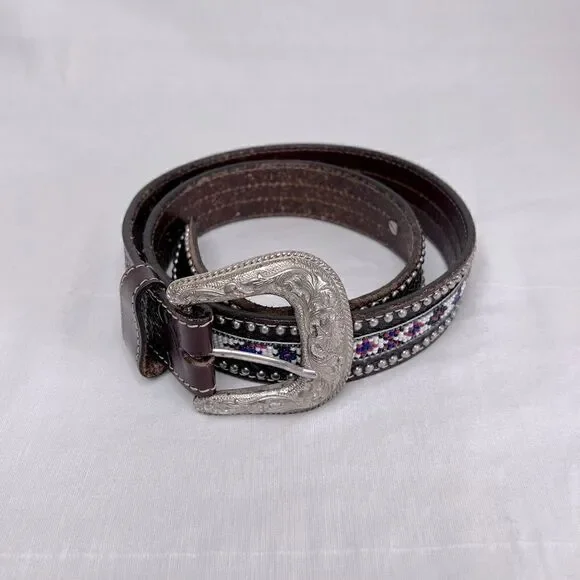 Vintage Aztec design handmade leather belt, men’s size 32-33 waist - Picture 2 of 6